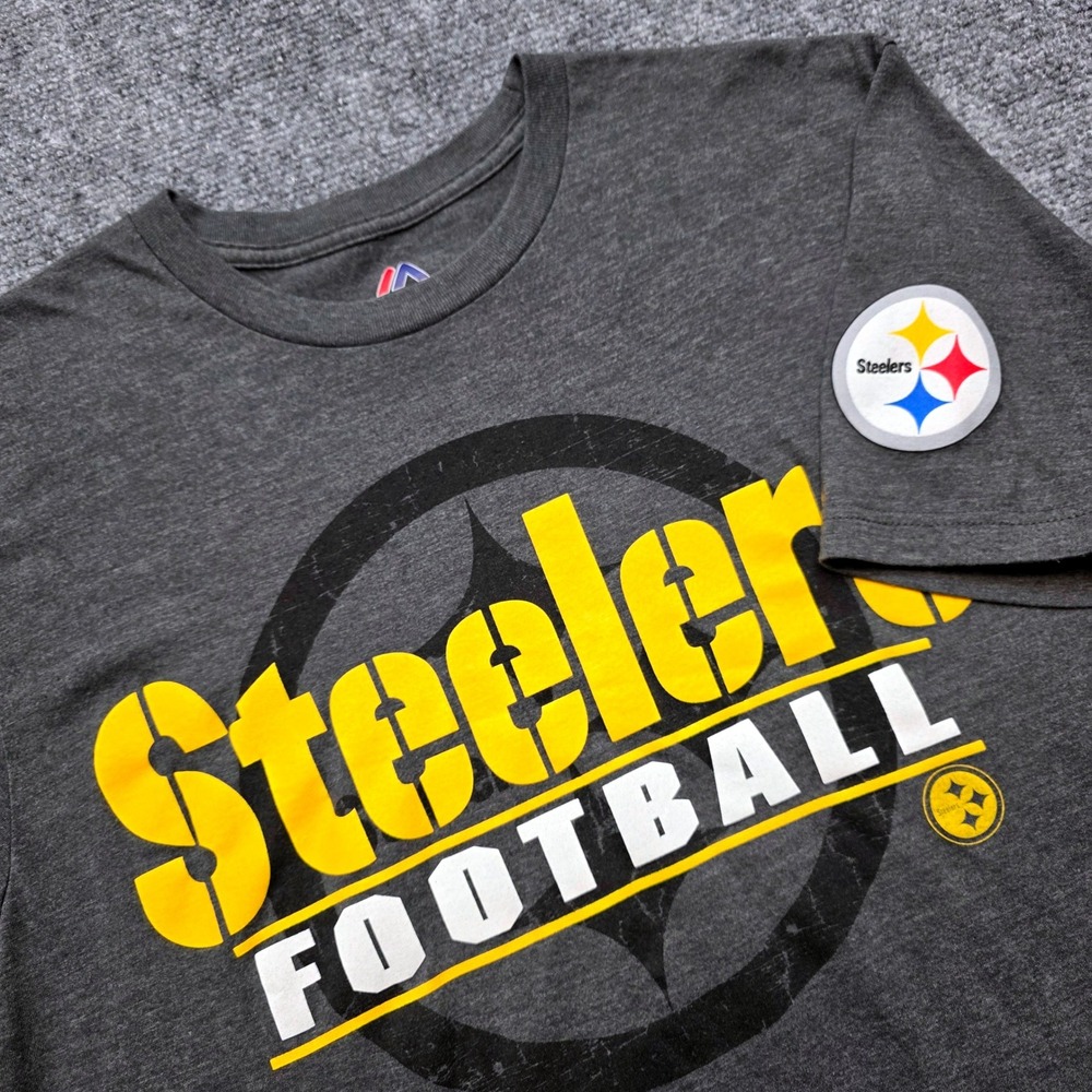 Majestic Pittsburgh Steelers Men's Size Large Gray Triple Peak Football T-Shirt
